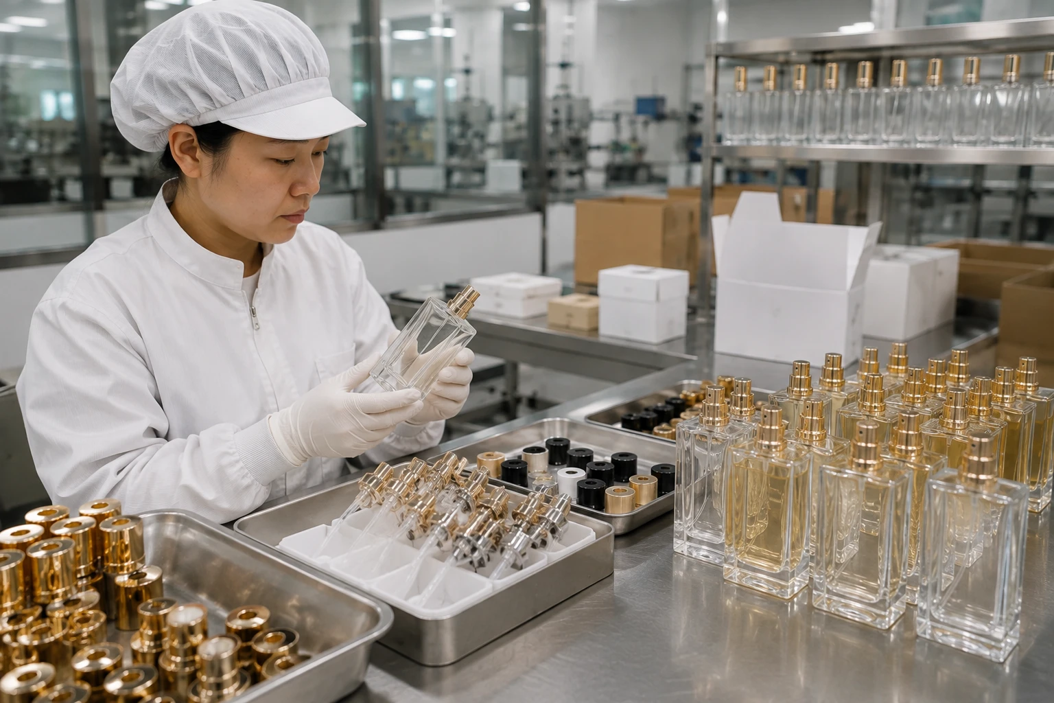 Integrated perfume manufacturing system with fragrance, filling, bottles and packaging