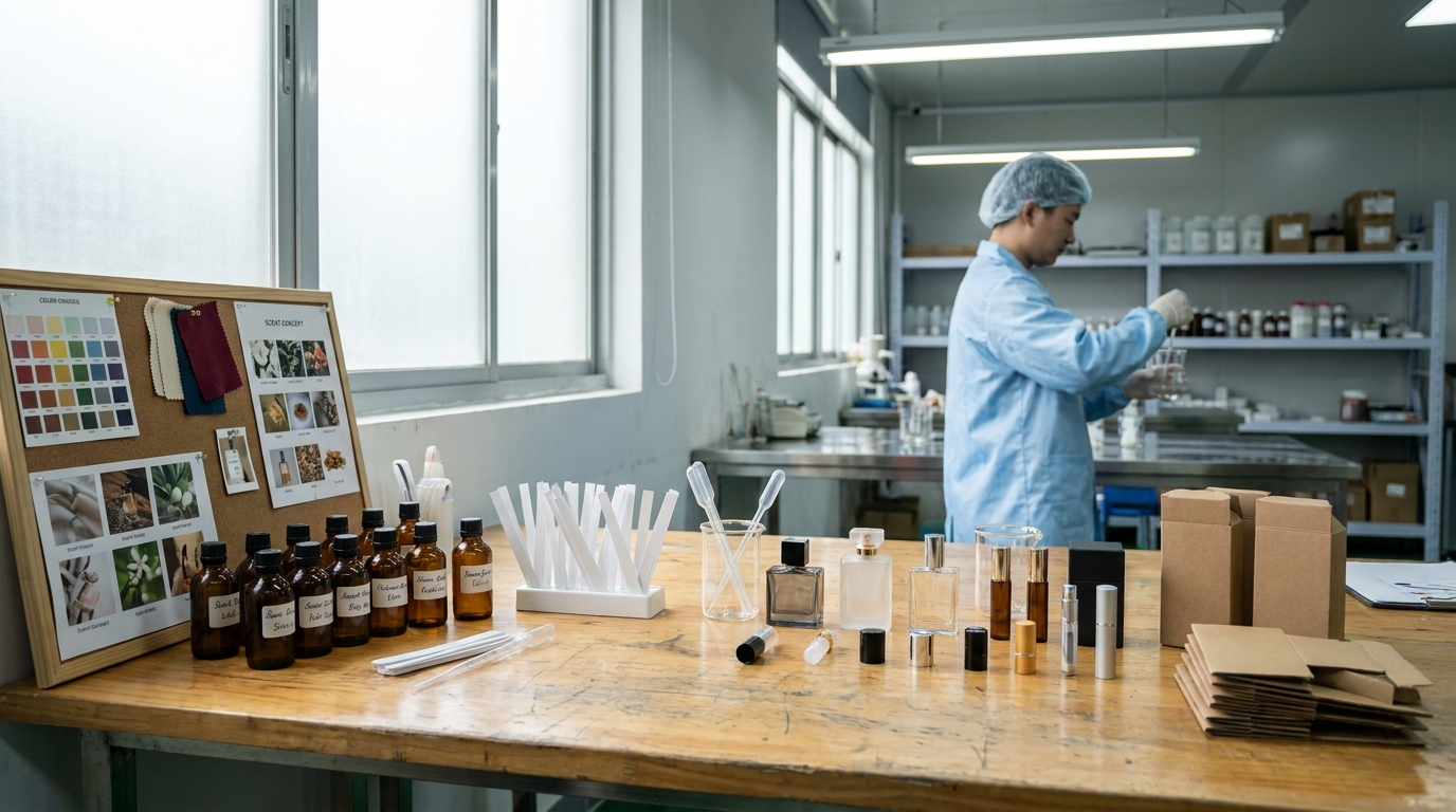 Perfumer evaluating a signature scent during custom fragrance development